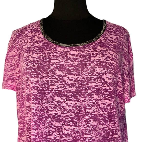SOLD - FullBeauty Sport Pink Burnout Short Sleeve Top with Neckline Detail - Picture 2 of 7